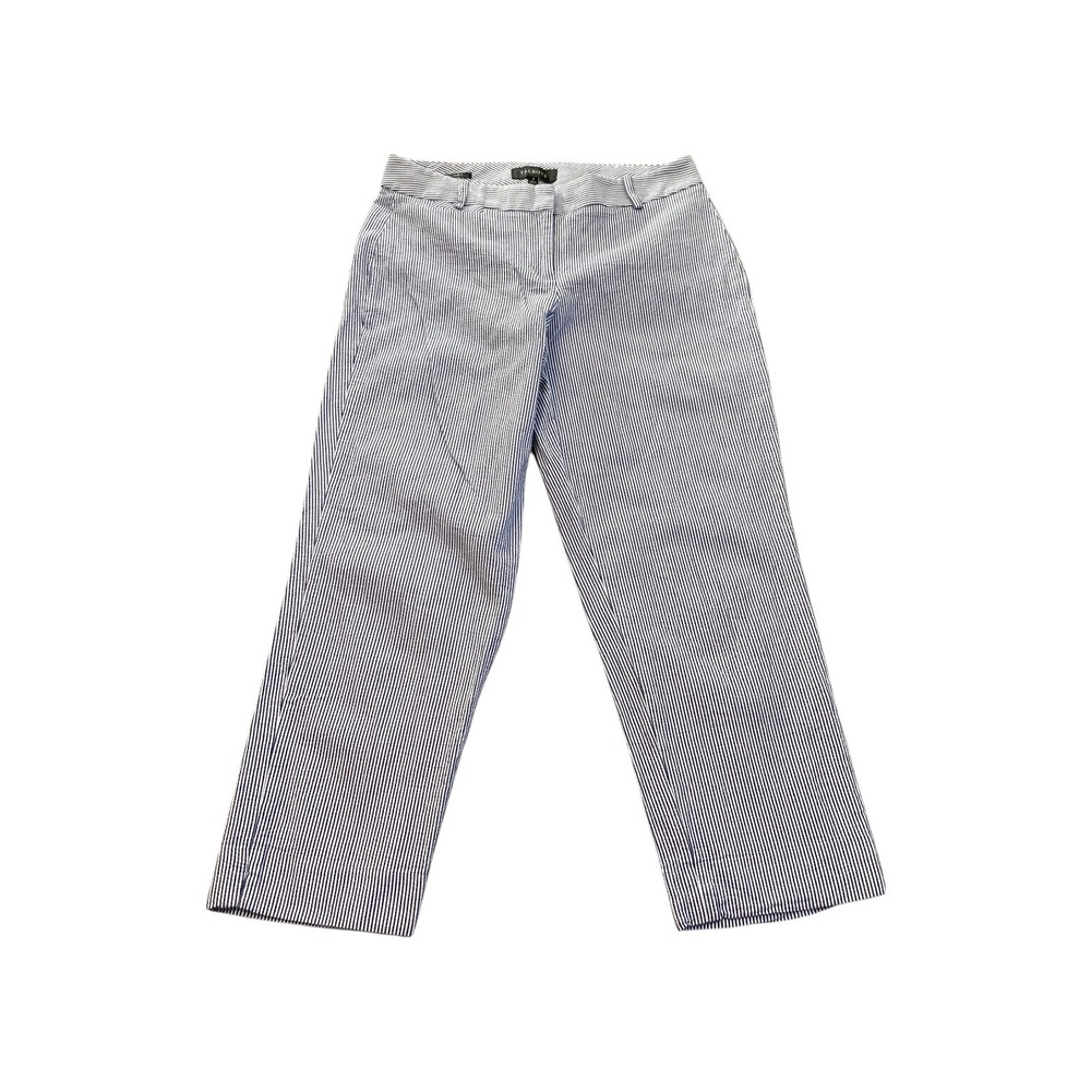Talbots Curvy Fit‎ Blue White Stripe Seersucker Straight Leg Pants Womens Size 4
